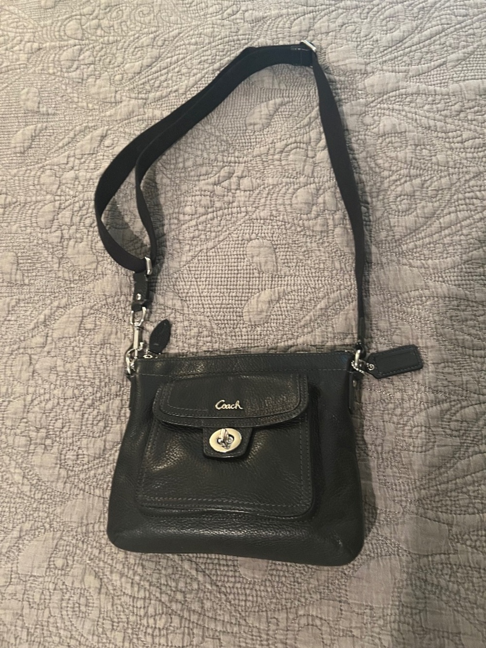 Coach Black Pebbled Leather Crossbody Bag with Hang Tag and Turnlock